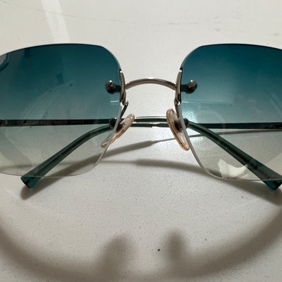 Vintage Y2K Chanel Sunglasses Rhinestone Crystal CC Logo Rimless Gradient Blue - Picture 8 of 11